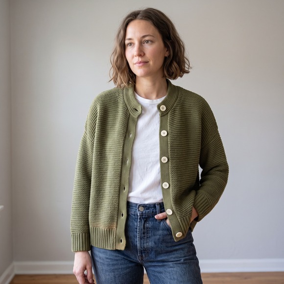 Alex Mill Sweaters - Alex Mill Nico Chunky Cardigan Womens Large Faded Olive Green Sweater FLAWED